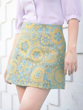 Retro Floral Print A-Line Skirt
